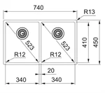 כיור בוקס 80 ס"מ נירוסטה כפול BOX 220/120-34-34 פרנקה 2