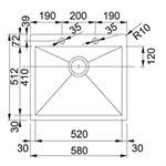 כיור הש 60 ס"מ נירוסטה PPX 210-58 TL Planar פרנקה 2