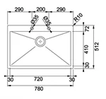 כיור הש 80 ס"מ נירוסטה PPX 210-78 TL Planar פרנקה 2