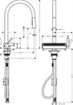 ברז מטבח נשלף כרום 73837000 - Aquno select 250 HANSGROHE 2