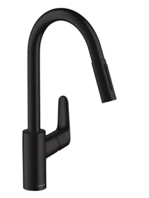 ברז מטבח נשלף שני מצבים פוקוס שחור מט 31815670 HANSGROHE