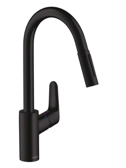 ברז מטבח נשלף שני מצבים פוקוס שחור מט 31815670 HANSGROHE
